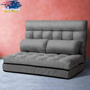 2 Seater Sofa Bed Futon Couch Adjustable Recliner Lounge Space Saving Grey - Picture 1 of 12