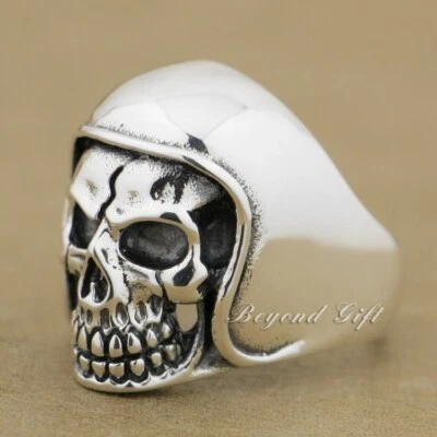 925 Sterling Silver Football Helmet Hat Skull Ring Punk Jewelry 9Q011A US 7~15 Foto 1 de 4