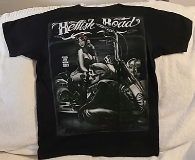 MAGLIETTA SCHELETRO TESCHIO MOTOCICLISTA MOTO SEXY DONNA ROUTE 66 INDIAN HELLISH ROAD - Immagine 1 di 4