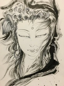 ORIGINAL JAPONÉS Ilustración Budismo Kannon JAPÓN PINTURA BELLEZA Marco 376h - Imagen 1 de 1