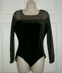 Body de terciopelo negro para mujer talla mediana tela transparente superior mangas largas - Imagen 1 de 12