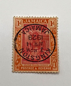 Jamaica Stamp 1d / Inverted "Kingston, Jamaica" April 14, 1928, 3:15 pm
