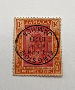 Jamaica Stamp 1d / Inverted "Kingston, Jamaica" April 14, 1928, 3:15 pm - Picture 1 of 4