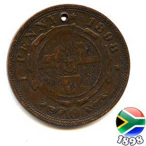 A SOUTH AFRICA 1898 ONE PENNY coin, 127 Years Old! (Re: 1898_7/8) - Picture 1 of 2