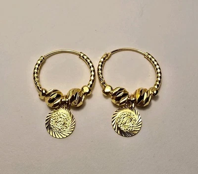 18K золото покрытием турецкая монета мяч бисером серьги-кольца 1 «x 3/4» свадебные украшения - Изображение 1 из 4