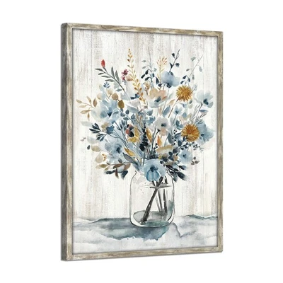 Arte de pared de madera con flores abstractas: imagen de flor floral gris azul bota rústica... Foto 1 de 4