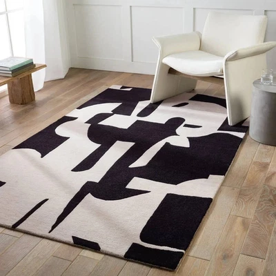 Hand Tufted Designer Gorgeous Area Rugs | Black/Ivory Hall, Kitchen - Image 1 of 4