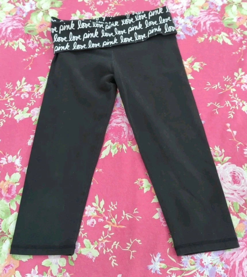 Винтажный 2010-х розовый Victoria's Secret йога брюки складной талии черный S Y2k  - Изображение 1 из 4