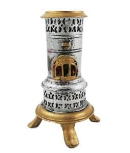 Dolls House Parlour Stove Wood Log Burner Silver & Gold 1:24 Half Inch Scale