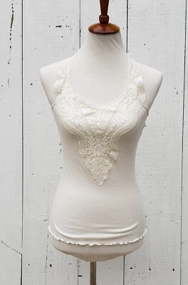 Женская БЕЛАЯ кружевная облегающая майка с оборками Denim & Supply Ralph Lauren размер S - Изображение 1 из 4