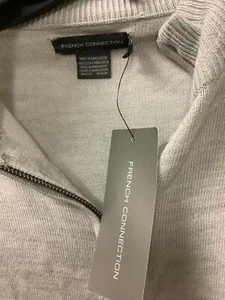 French Connection Sweater Mens Size M Light Gray Long Sleeves High Neck 1/4 Zip - Picture 1 of 6