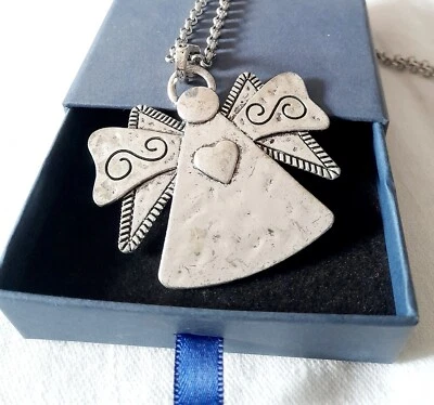 Collana con CIONDOLO ANGELO  in ARGENTO TIBETANO catenina acciaio inox  - Immagine 1 di 4