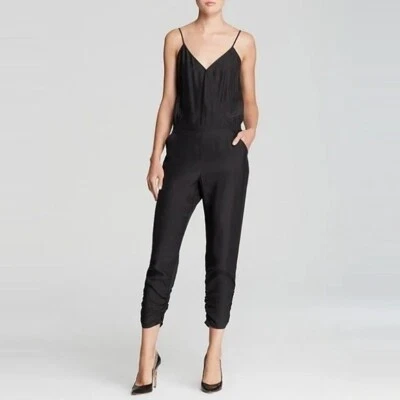 Mono Parker 100% Seda Negro Ajustable Hombro Rayas Superpuesto Cuello en V S Foto 1 de 4