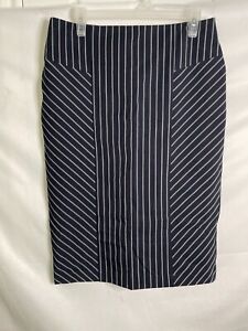 NY&C 7th Avenue White & Navy Blue Pinstripe Pencil Skirt Size 10
