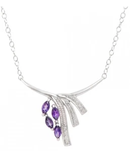 White Gold Rhodium over Sterling Silver Amethyst and Diamond 18" Necklace - Picture 1 of 2