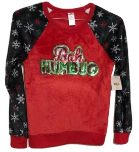 Holiday Time Girls Medium Red Sequined Bah Humbug Polyester Sleep Shirt New - Picture 1 of 8