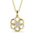 1.30Ct Round Cut Real Moissanite Flower Pendant 14K Yellow Gold Plated 18 Chain