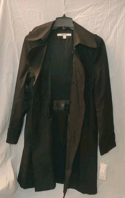 DKNY Mujer GRANDE Negro Forrado Trench Impermeable Clásico Bolsillos 42" Largo Foto 1 de 4
