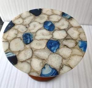 Mesa de centro de cuarzo y ágata azul - Mosaico hecho a mano arte de piedras preciosas para decoración del hogar - Imagen 1 de 11