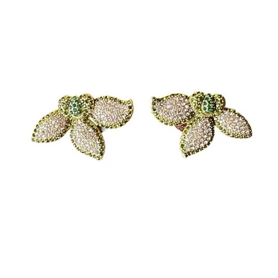 STELLA & DOT Flower Pink Green Pave Rhinestone Pierced Earrings - Photo 1/4