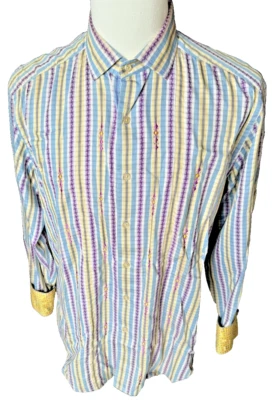 Camisa grande Robert Graham con botones a rayas con patrón puños abatibles para hombre Foto 1 de 4
