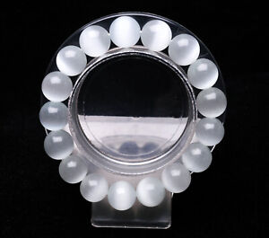 11.6mm Natural White Cat Eye Crystal Beads Stretch Bracelet AAA