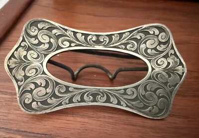 Antigua Faja Victoriana Hebilla Firmada C&R Charles Hettel Filigrana Tono Plata J23 Foto 1 de 4