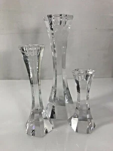 Juego de 3 velas grabadas hexagonales de cristal arte escandinavo Edenfalk firmadas por Kosta Boda - Imagen 1 de 7