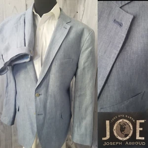 New Abboud Linen Suit Men Pastel Blue 2 Piece  50R Slim 49" Flat Front Pants - Picture 1 of 23