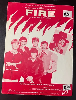 FIRE- JIMI HENDRIX SHEET MUSIC- RECORDED FIVE BY FIVE- RARE!  3969 - Image 1 of 3