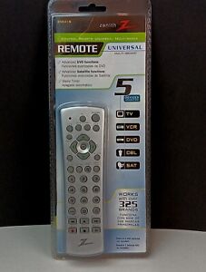 New  Zenith Universal 5 Device Remote Control-Cable-TV-DVD-CD-SATELLITE