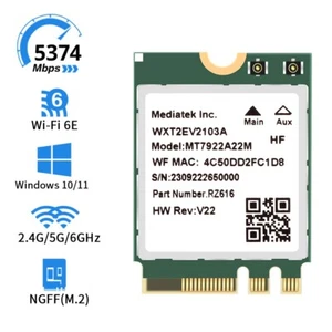 Tarjeta inalámbrica Bluetooth WiFi 6E MT7922A22M RZ616 M.2 2230 triple banda 5374 Mbps - Imagen 1 de 6