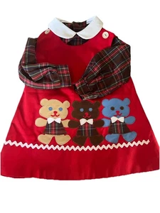 Vintage Mädchen Schokoladen Suppenkleid mit Bären Applikation - Größe 2T - Bild 1 von 11