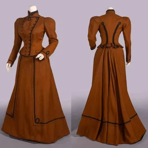 1890s-1910s Victorian Edwardian Lady Day Dress Women Historical Medieval - Picture 1 of 11