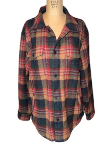 Wallace & Barnes Red Green Plaid Wool Blend Flannel Jacket Coat Pockets Sz L - Picture 1 of 8