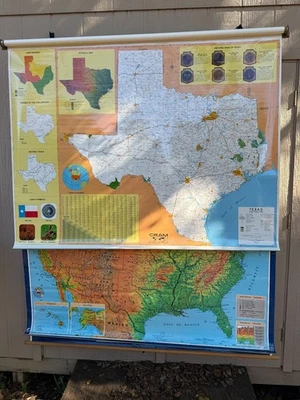 Выдвижные школьные карты 3 слоя США - мир - Техас - 78 дюймов x 65 дюймов - Изображение 1 из 4