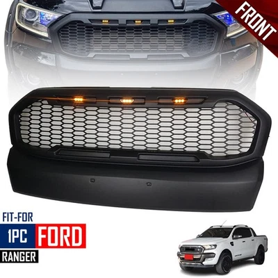 Rejilla delantera negra mate peine de miel LED para camioneta Ford Ranger Wildtrak 15-18 Foto 1 de 4