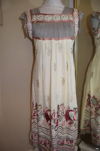Vintage Cream Gold Floral embroidered smock folk Festival Hippie Midi dress  12 - Picture 1 of 15