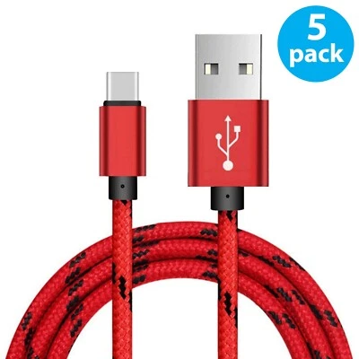 5-Pack Braided USB-A  to USB Type-C Fast Charge Cable Cord Charger Charging Sync - Image 1 of 4