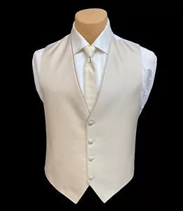 Men's Flow Formals Nude Tuxedo Vest & Tie Off White Ivory Wedding Prom Groom - Picture 1 of 8