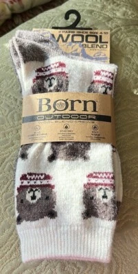 NWT Women’s Socks Born Outdoor 2 Pack Wool Blend 🐻Pattern & Solid Winter Socks - Image 1 of 4