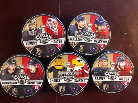 VEGAS GOLDEN KNIGHTS WASH CAPITALS STANLEY CUP 5 PUCK MATCHUP SET T-MOBILE EX Cover