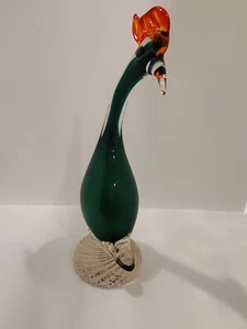 Italy Murano Abstract Green and red-orange Bird Sculpture w/Swirl Base 10" tall - Picture 1 of 10