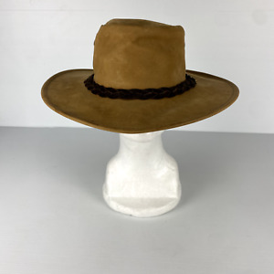 DRIZA-BONE 100% Leather Hat Men's Size M Brown Tan Outback - Made in Australia