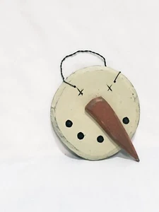 Snowman Face Wood Christmas Ornament 3" Weathered Look - Picture 1 of 4