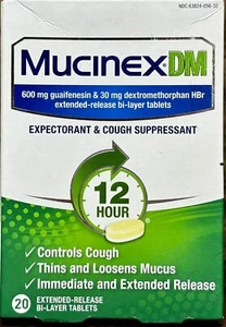 Mucinex DM Guaifenesin 600mg Expectorant & Cough Control Suppressant 40 Tablets - Picture 1 of 1