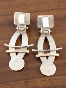 DE MARCAY STERLING SILVER 14K YELLOW GOLD MODERNIST DROP EARRINGS #7920 - Bild 1 von 4