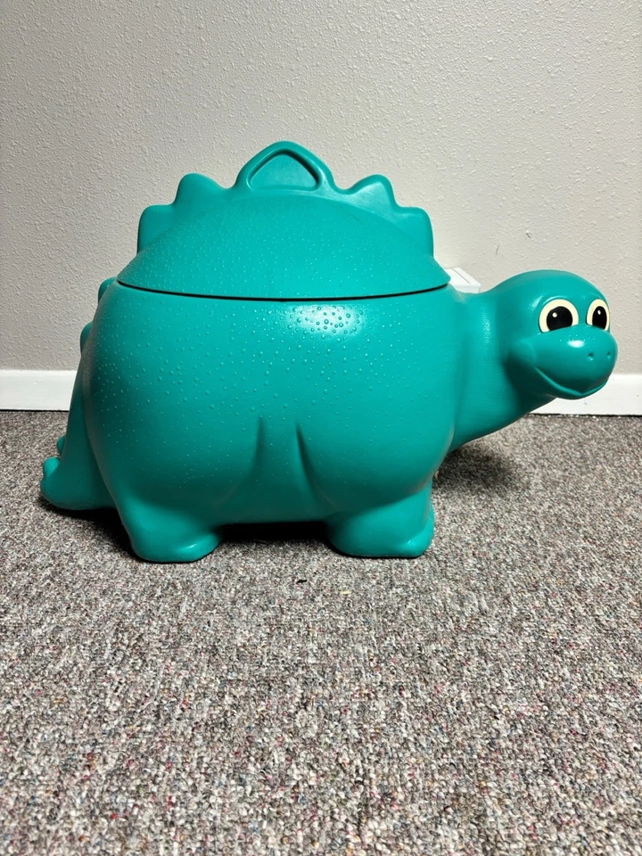 Dinosaurio Rubbermaid verde azulado tapa extraíble caja de juguetes cofre de almacenamiento de colección raro Foto 1 de 4