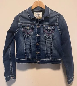 TRUE RELIGION NAT BIG T JACKET Blue Stretch Denim Youth Teen Large - Picture 1 of 14