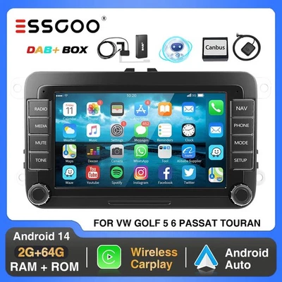 7" Carplay Android 14 Radio Coche GPS NAVI 64G para Golf 5 6 Passat Polo Tiguan - Imagen 1 de 4